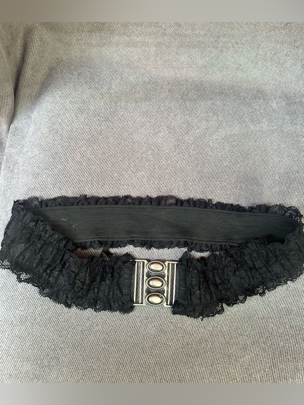 Vintage black lace stretch belt large